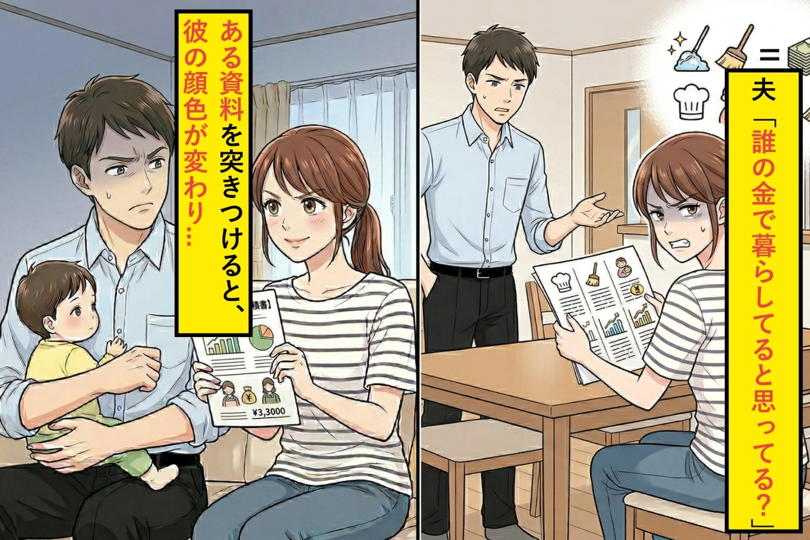 夫「誰の金で暮らしてると思ってる？ 」。ある資料を突きつけると、彼の顔色が変わり...
