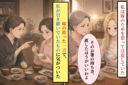 嫁の食べ方を注意し続けた私→「渡し箸」の指摘で気づいた姑の口調