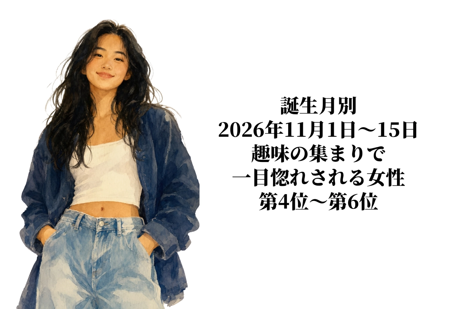 【誕生月別】2026年11月前半、趣味の集まりで一目惚れされる女性ランキング<第4位~第6位>