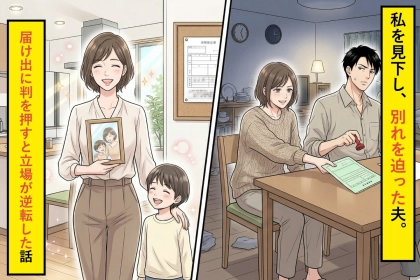私を見下し、別れを迫った夫。届け出に判を押すと立場が逆転した話