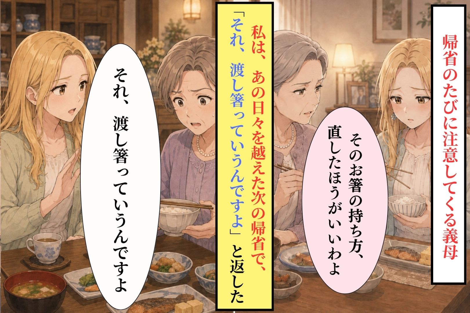 「それ、渡し箸っていうんですよ」帰省のたび注意してくる義母へ返した一言