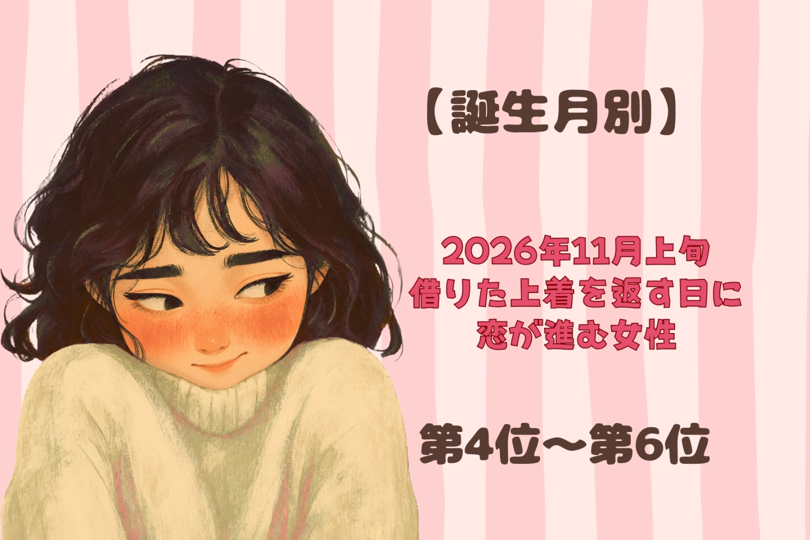 【誕生月別】2026年11月上旬、借りた上着を返す日に、恋が進む女性ランキング<第4位~第6位>