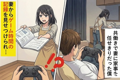 共働きで妻に家事を任せきりだった僕→妻から「ゲーム時間」の記録を見せつけられ...