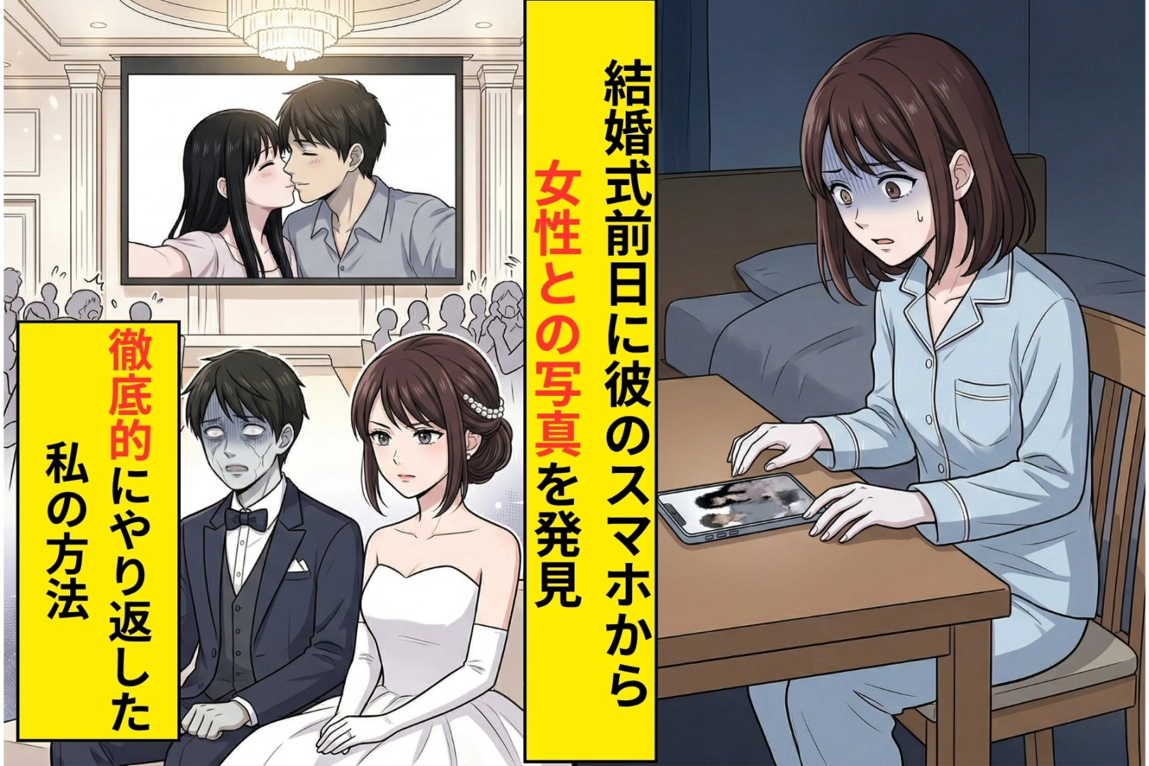 結婚式前夜に見つけた彼のスマホの浮気写真→私はスライドショーのデータを、すべて差し替えた