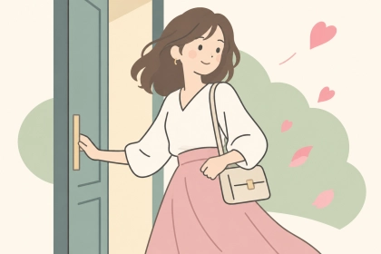部屋を整え、明るい気持ちで外へ出かける女性
