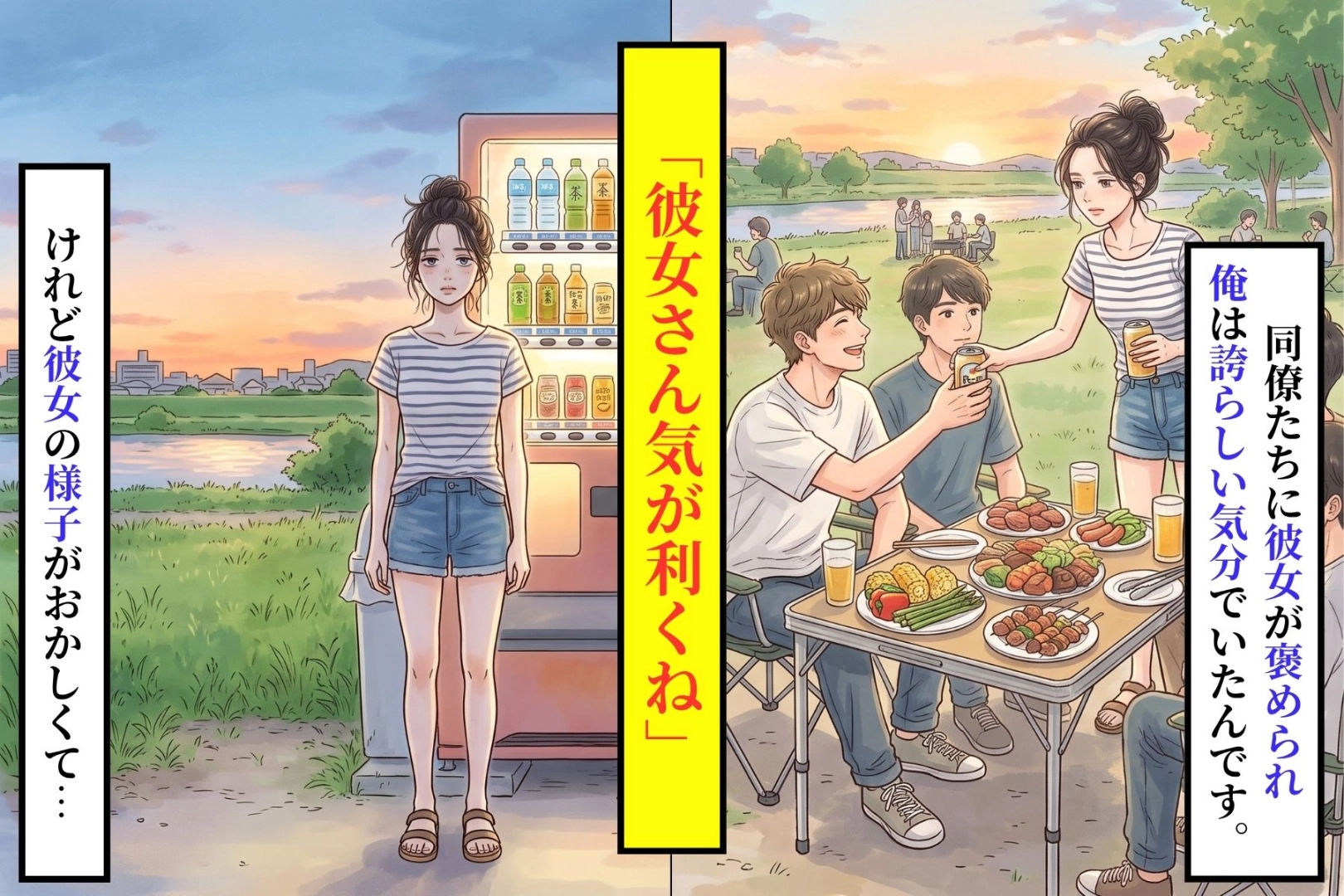 BBQで『彼女さん気が利くね』と褒められた俺が、誇らしげに笑った直後に詰まった答え