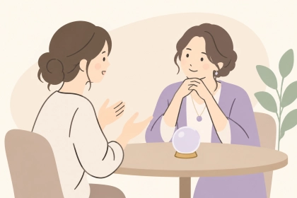明るい相談室で、丁寧に話を聞く鑑定士