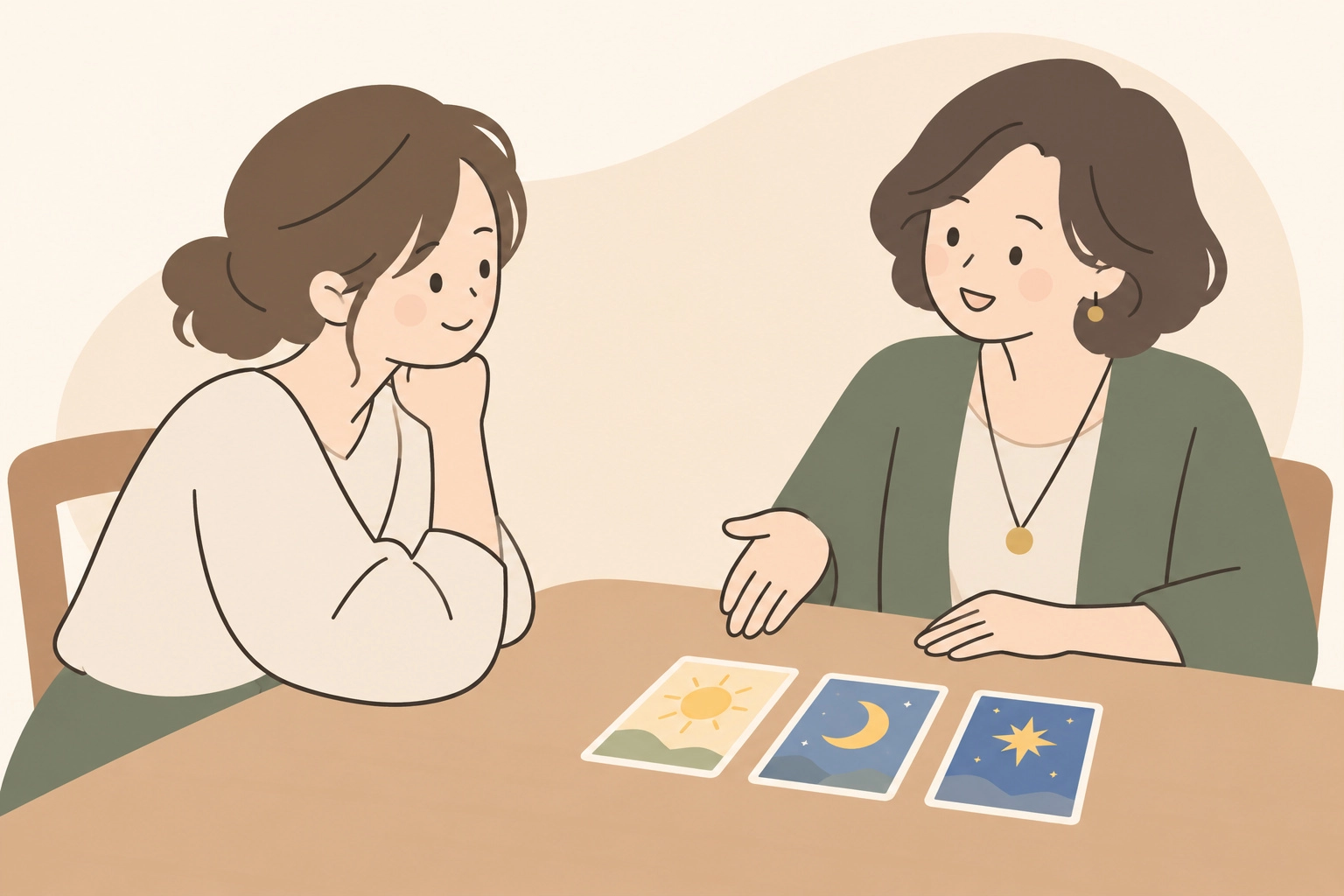 タロットの結果を、丁寧に説明する占い師