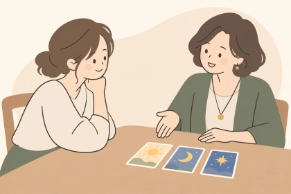 タロットの結果を、丁寧に説明する占い師