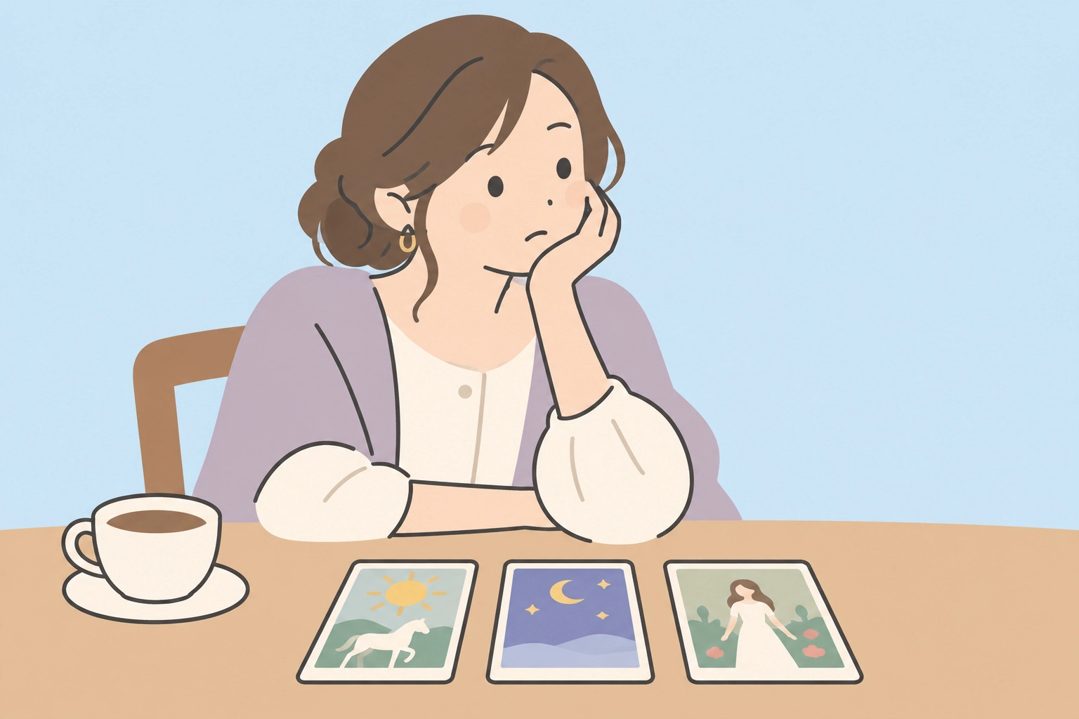 占いの結果を見つめ、考えを整理する女性