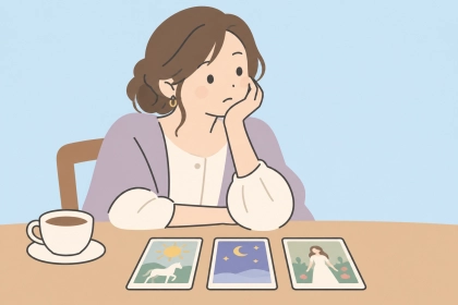 占いの結果を見つめ、考えを整理する女性