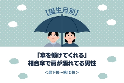 【誕生月別】「傘を傾けてくれる」相合傘で肩が濡れてる男性ランキング＜最下位～第１０位＞