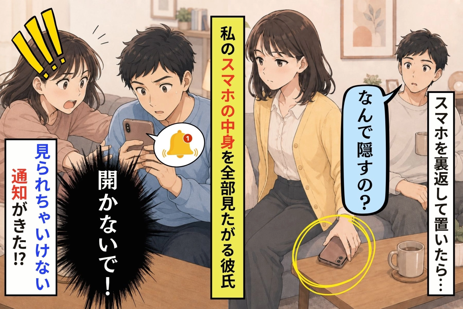 「付き合ってるのに見られて困るものあるの？」スマホを伏せた私、彼が通知に手を伸ばした日