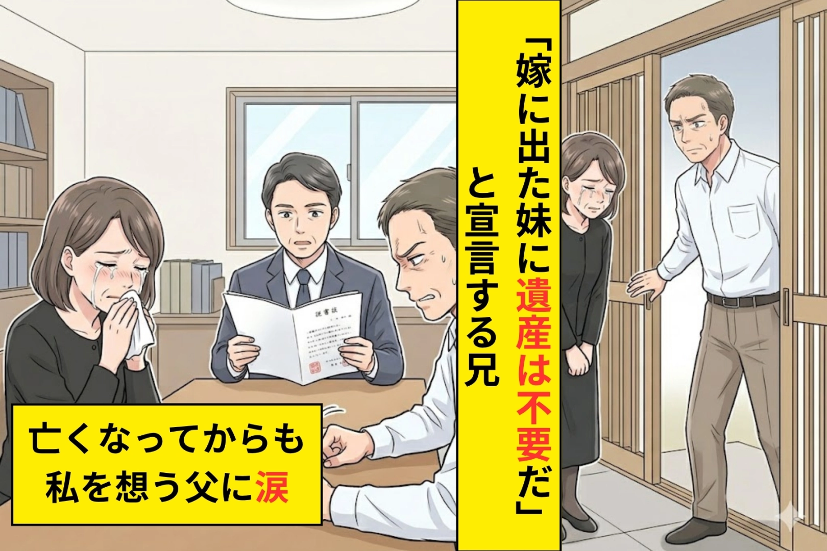 「嫁に出た妹に遺産は不要だ」と宣言した兄、専門家が読み上げた父の遺言書に私は泣いた